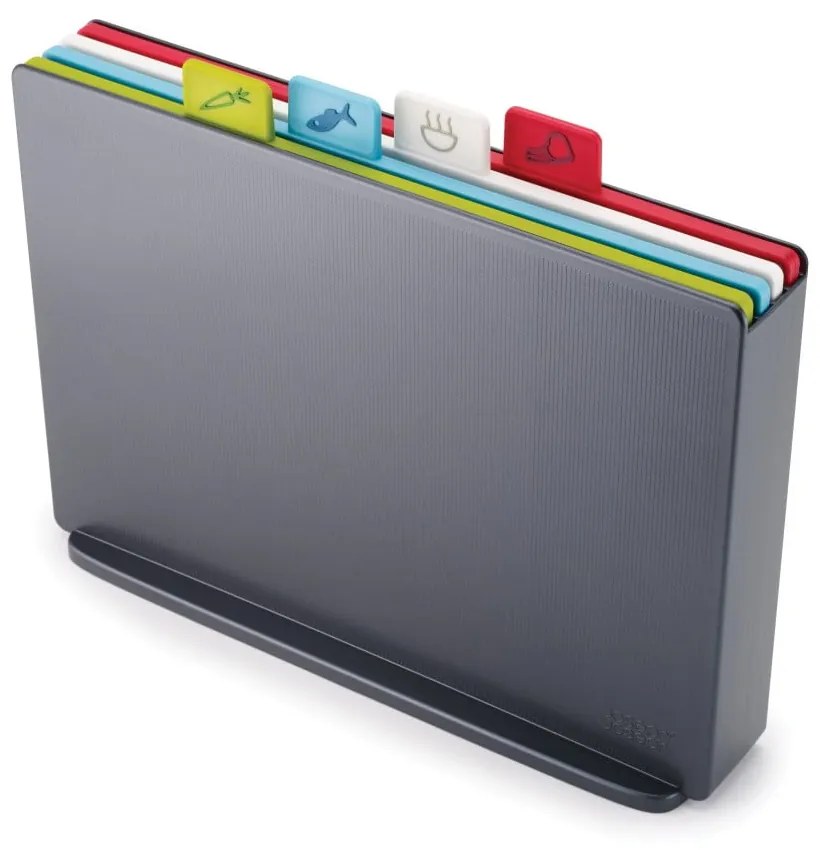 Set suport cu 4 tocătoare Joseph Joseph Index, 34,6 x 27,3 cm, gri închis