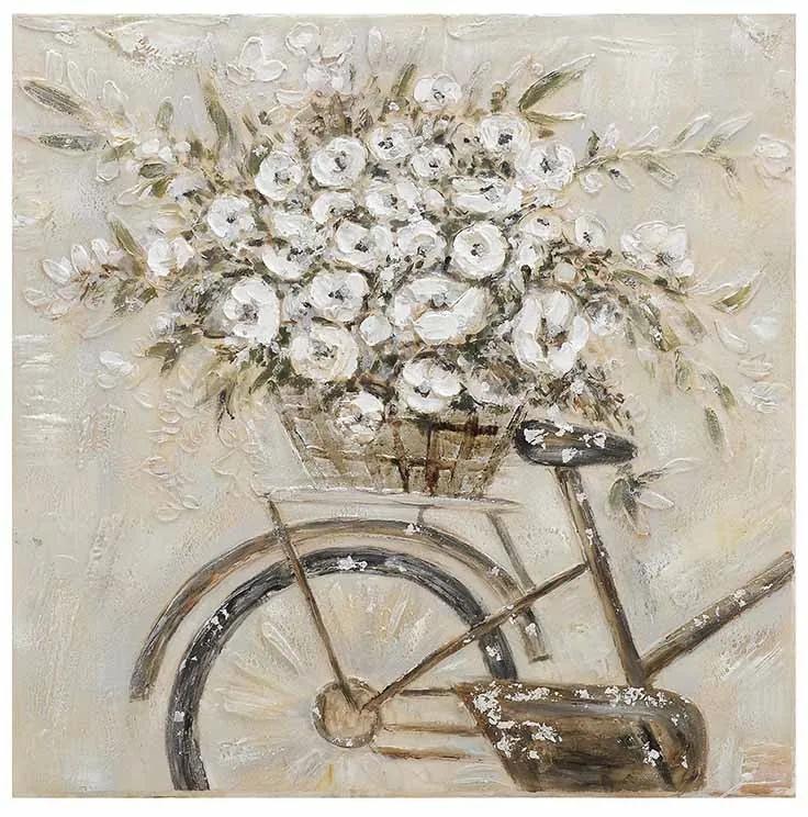Tablou Pictat Bike/White Flowers 80x80