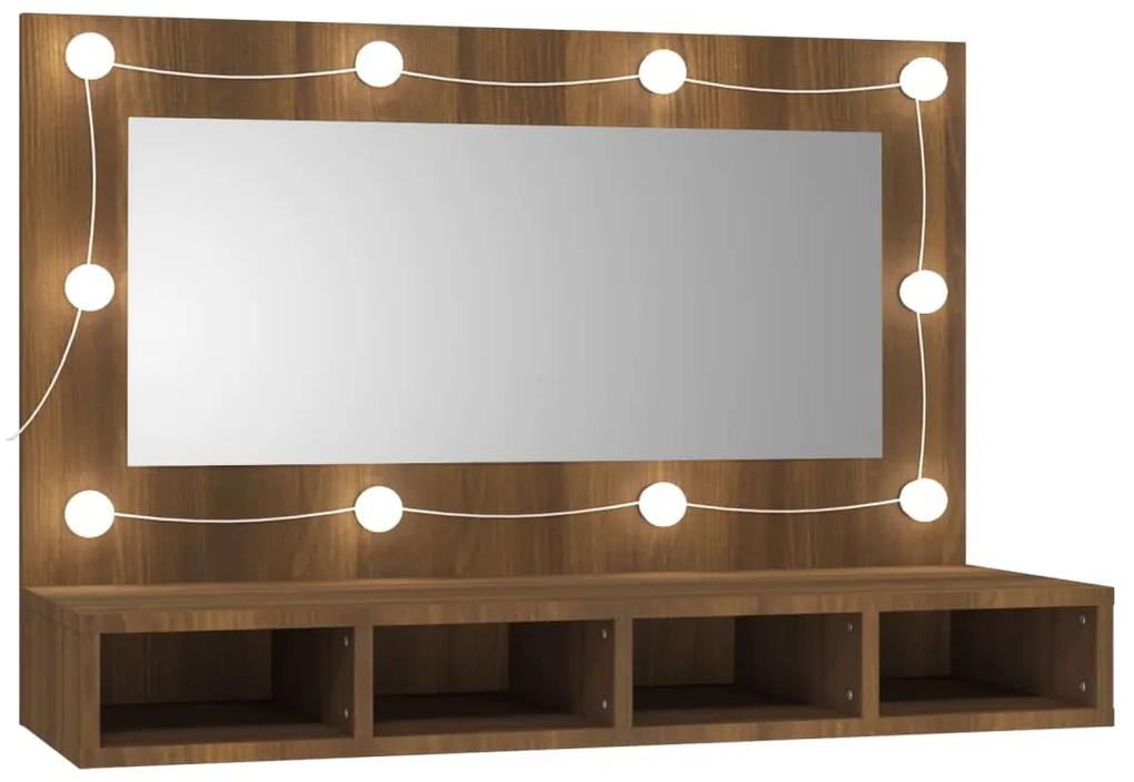 820459 vidaXL Dulap cu oglindă și LED, stejar maro, 90x31,5x62 cm