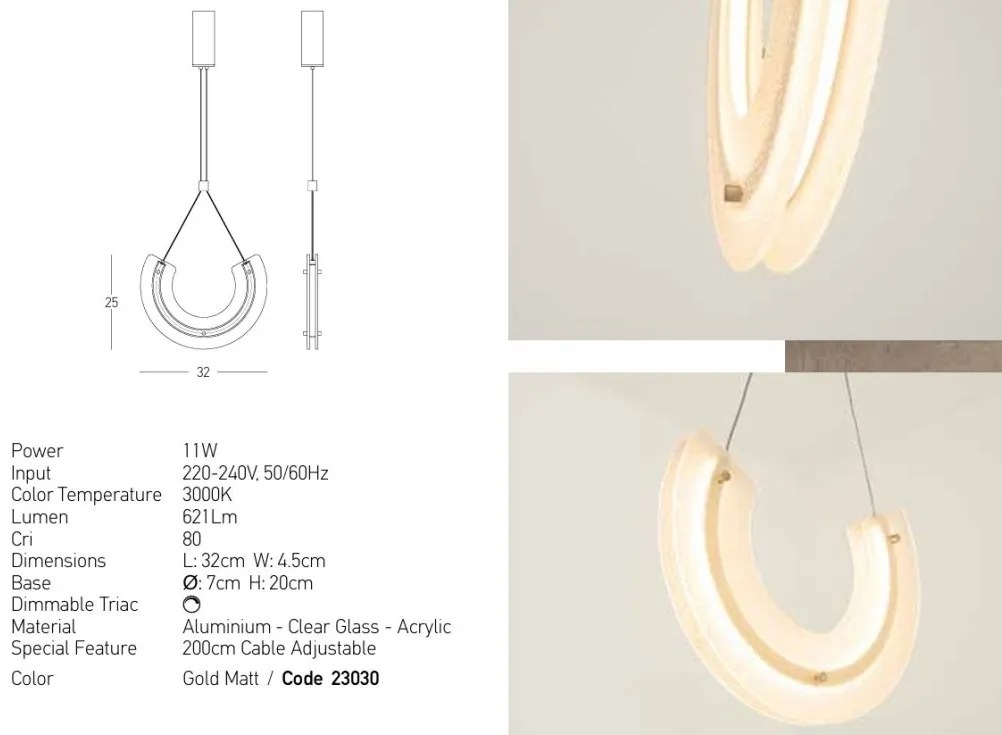 Lustra, Pendul LED, Modern, Aluminiu, Auriu, Deco