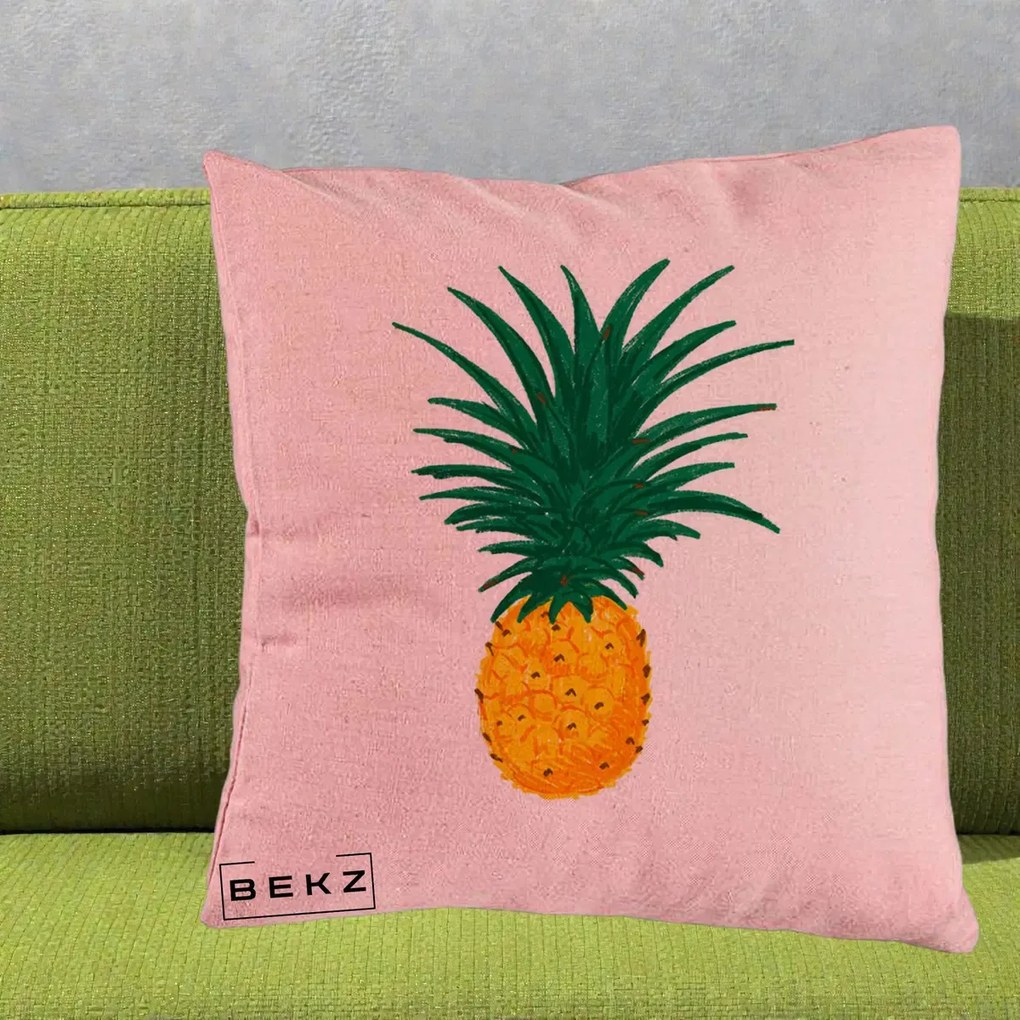Perna Decorativa Ananas Tropical, 40x40 cm, Roz, Husa Detasabila, Perna Inclusa, BEKZ®