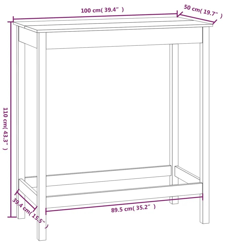 Masa de bar, alb, 100x50x110 cm, lemn masiv de pin 1, Alb, 100 x 50 x 110 cm