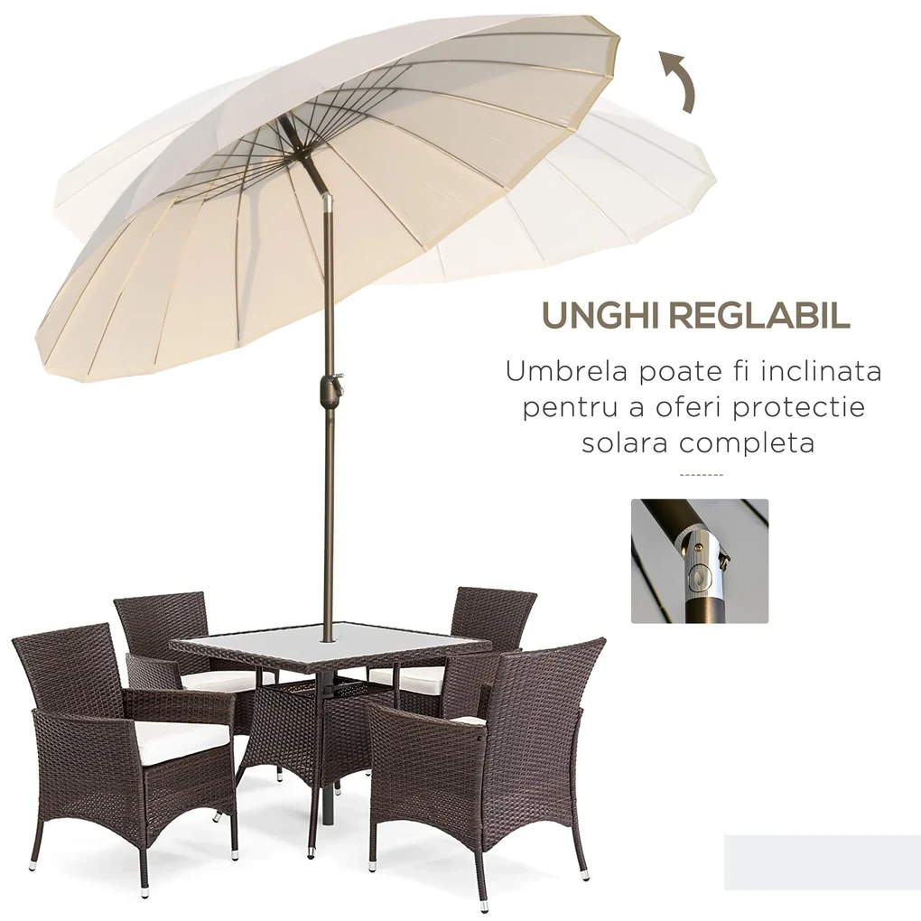 Outsunny Umbrelă de Grădină sau Terasă, Reglabilă cu Manivelă, Crem Alb, Ф255cm | Aosom Romania