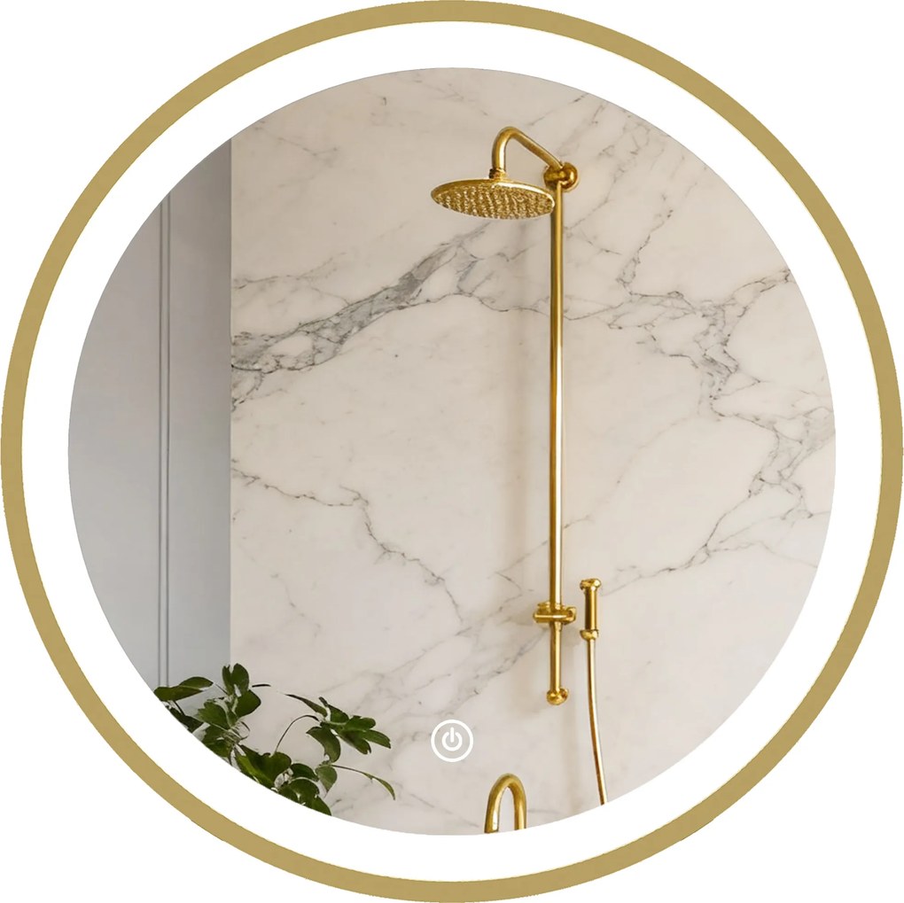 HOMCOM Oglindă de baie cu iluminare LED rotundă 40 cm, oglindă luminoasă de perete cu 3 temperaturi de culoare, reglabilă, auriu | Aosom Romania