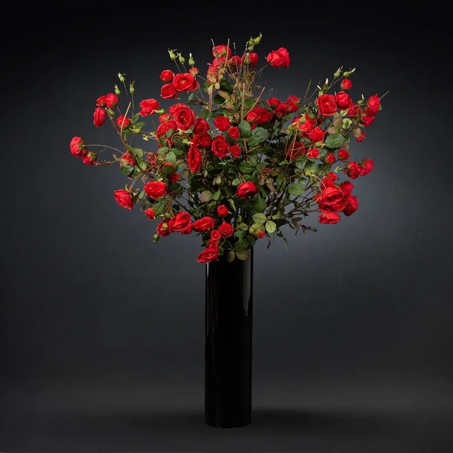 Aranjament floral mare decor festiv design LUX RED ROSES BUSH H-135cm