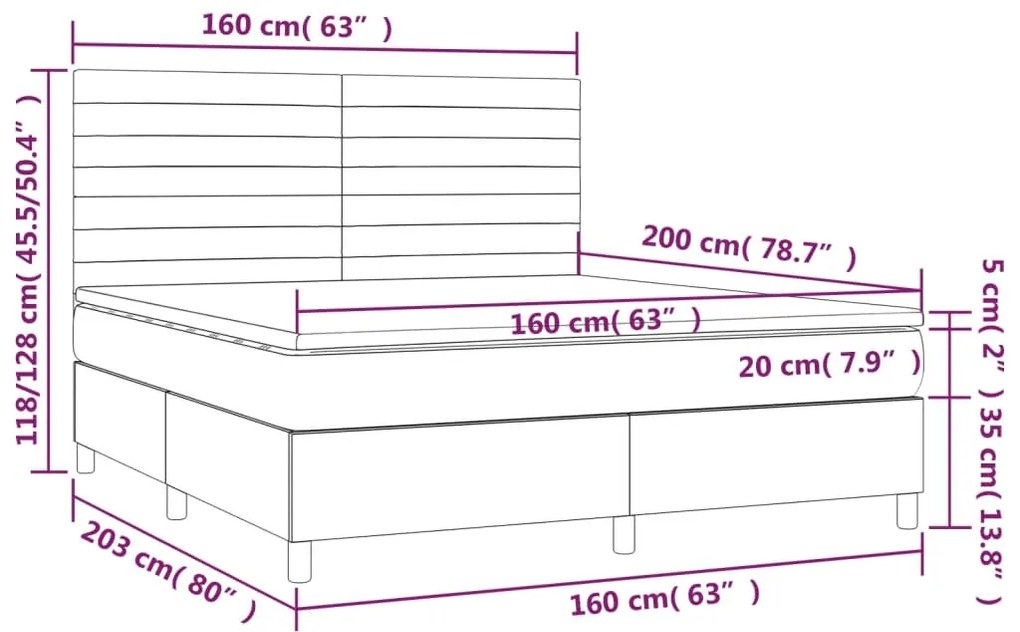 Pat box spring cu saltea, negru, 160x200 cm, catifea Negru, 160 x 200 cm, Benzi orizontale