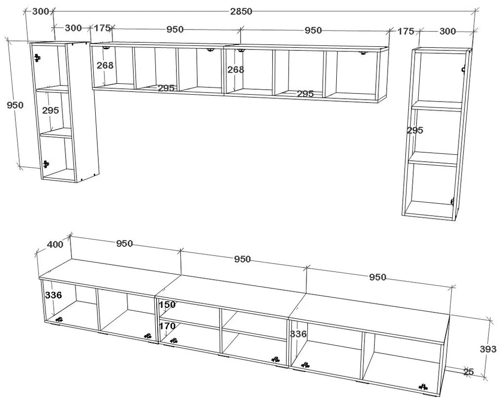 Living haaus V6, Antracit/Stejar Artisan, L 285 cm