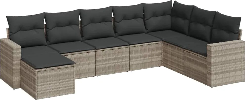 vidaXL Set mobilier de grădină cu perne, 8 piese gri deschis poliratan