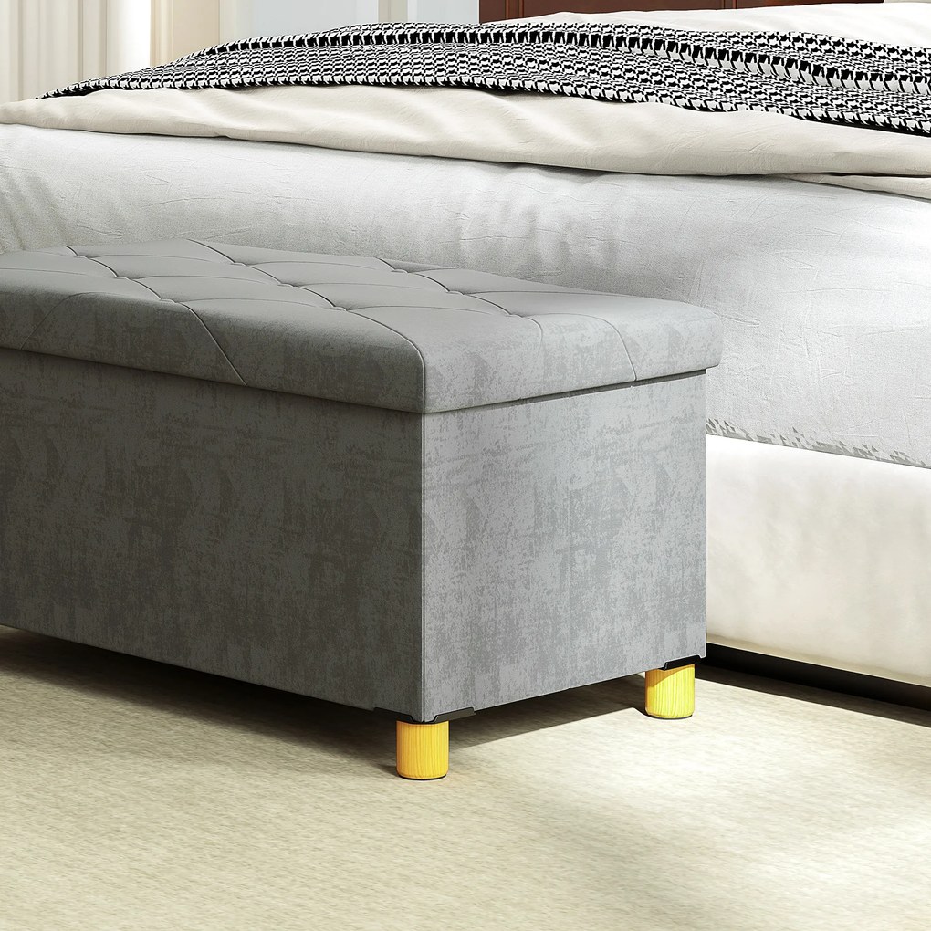 HOMCOM Banc de depozitare capăt de pat pliabil volum 67 L capacité de charge 120 kg avec couvercle 76L x 38l x 38H cm gris | Aosom Romania