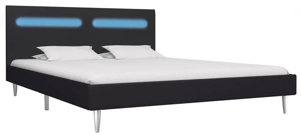 Cadru de pat cu LED-uri, negru, 160 x 200 cm, material textil Negru, 160 x 200 cm