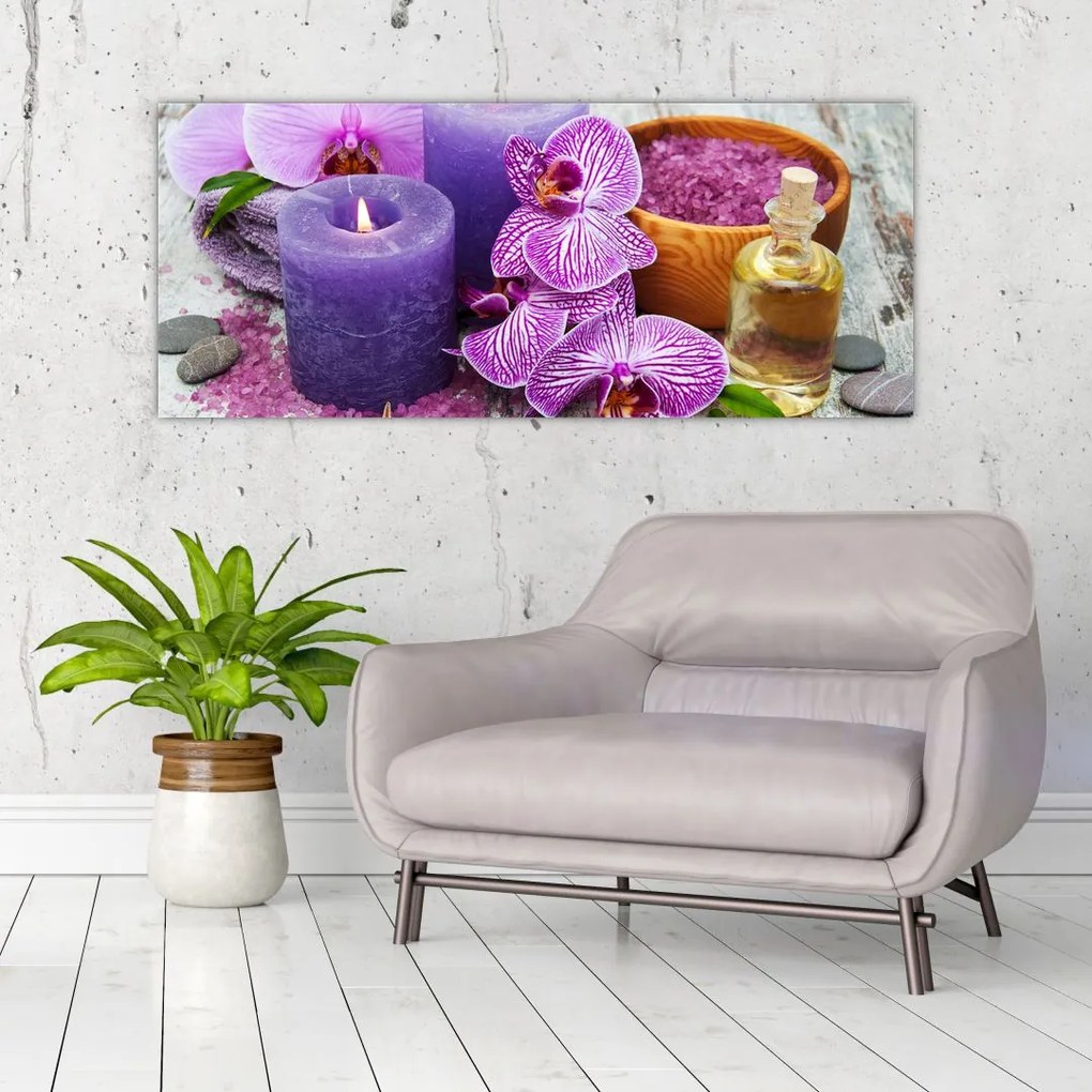Tablou cu orhidee și lumănări (120x50 cm)
