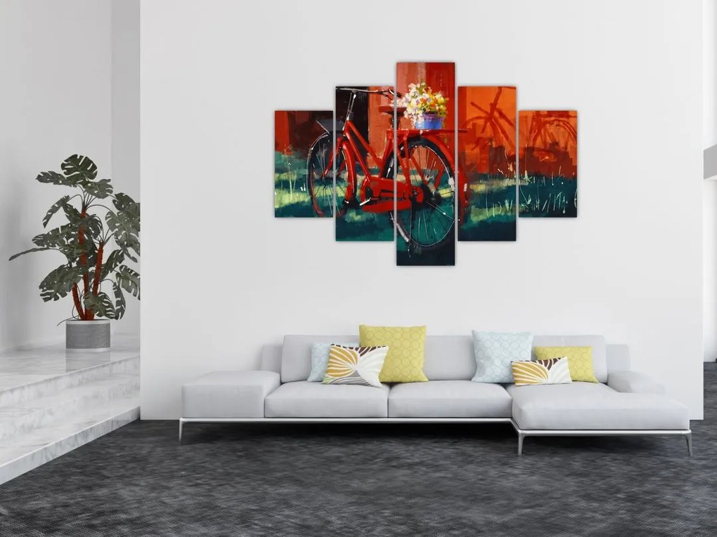 Tablou - Bicicleta roșie, pictură acrilică (150x105 cm)
