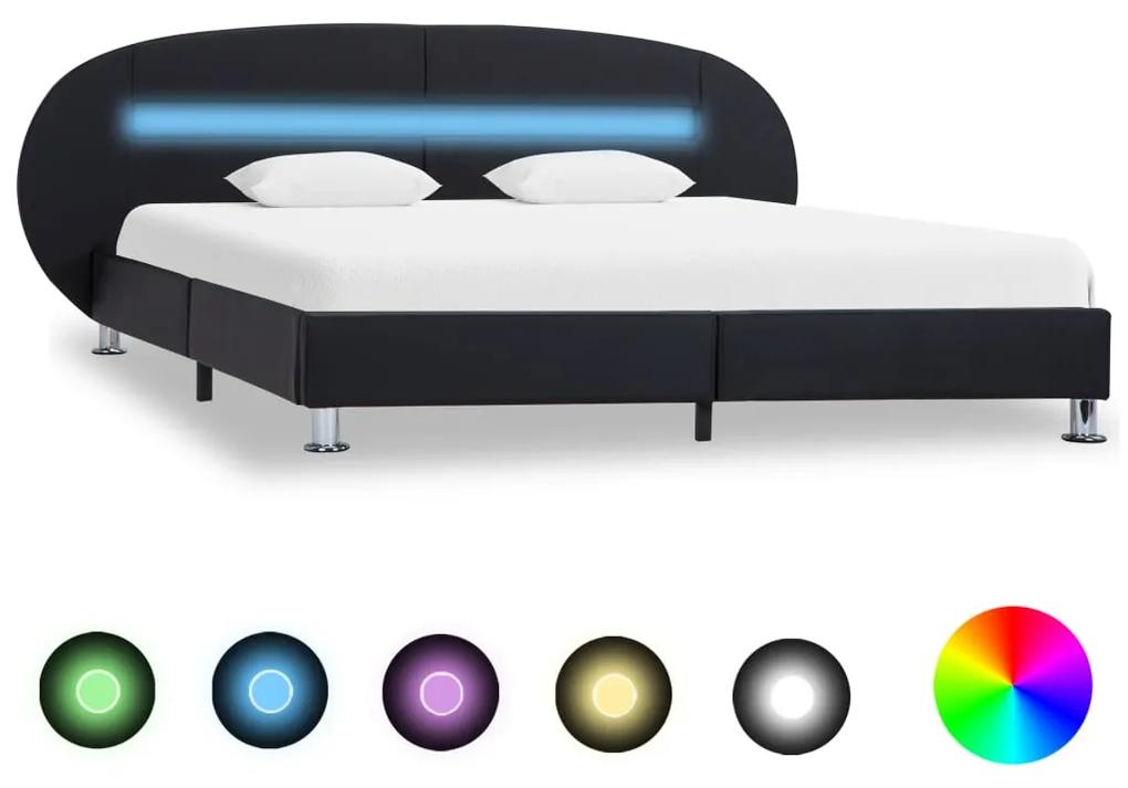 285429 vidaXL Cadru de pat cu LED, negru, 140 x 200 cm, piele ecologică
