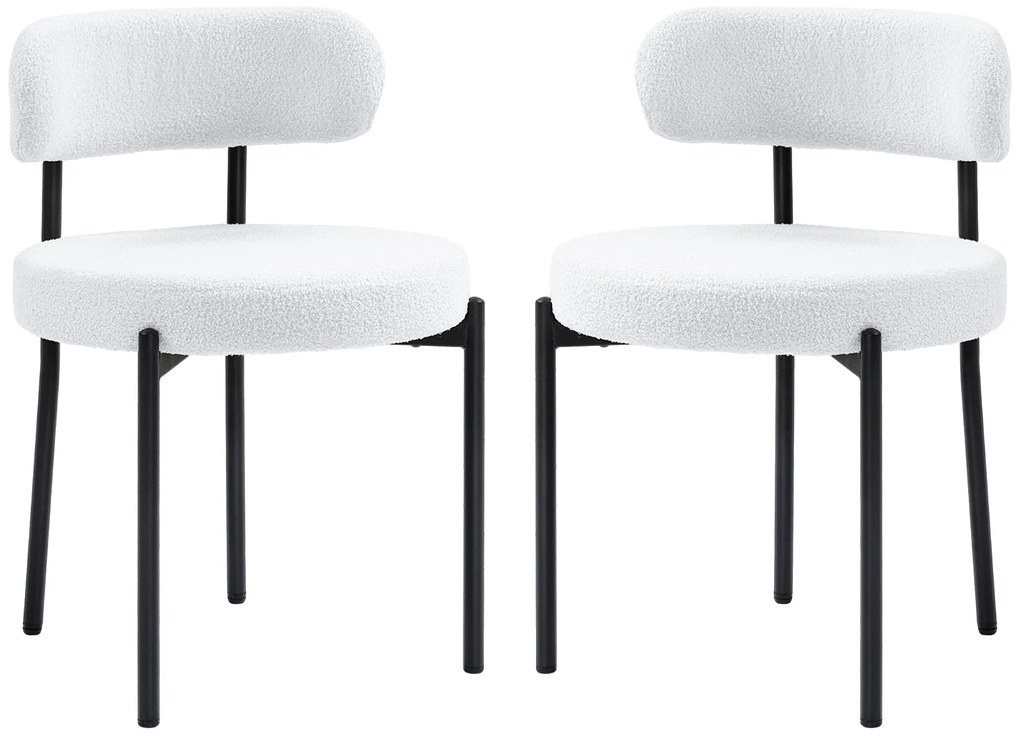 HOMCOM Set 2 scaune de dining, Captușire în Fleece, Scaune cu șezut captusit, Picioare din Metal, Crem | Aosom Romania