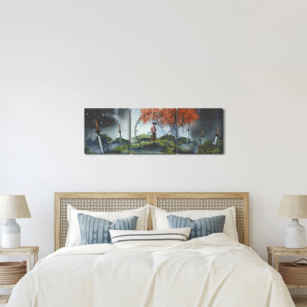 Tablou - Ilustrație a Grădinii de săbii (cu ceas) (90x30 cm)