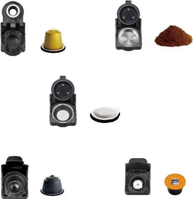 Espressor pentru cafea macinata si capsule 8in1 Oliver Voltz OV51171P8R, 1450 W, 19 bari, 0,6 l, 5 adaptoare, 7 trepte apa, Crem