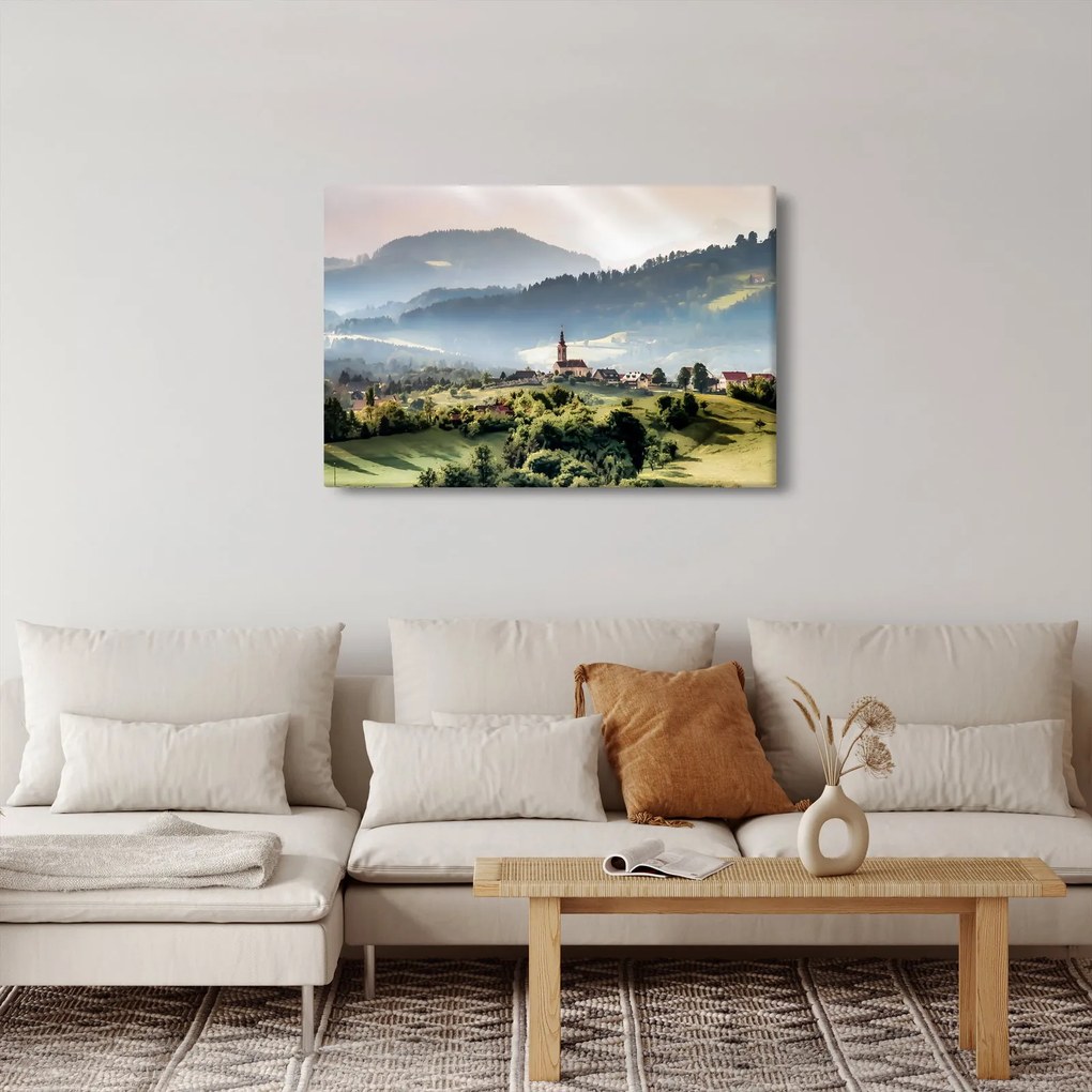 Tablou - sătuț în ceață (90x60 cm)