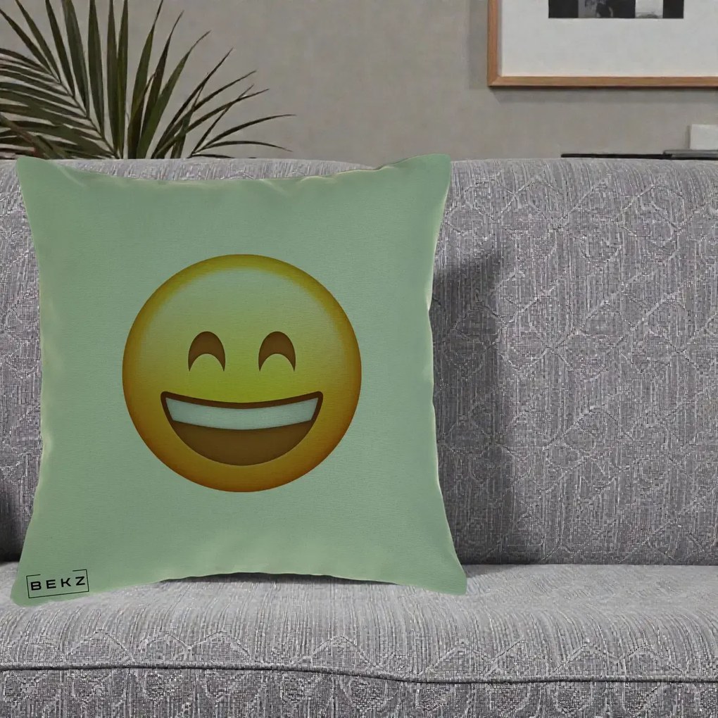 Perna Decorativa Emoji Zambet Mare, 40x40 cm, Verde, Husa Detasabila, Perna Inclusa, BEKZ®