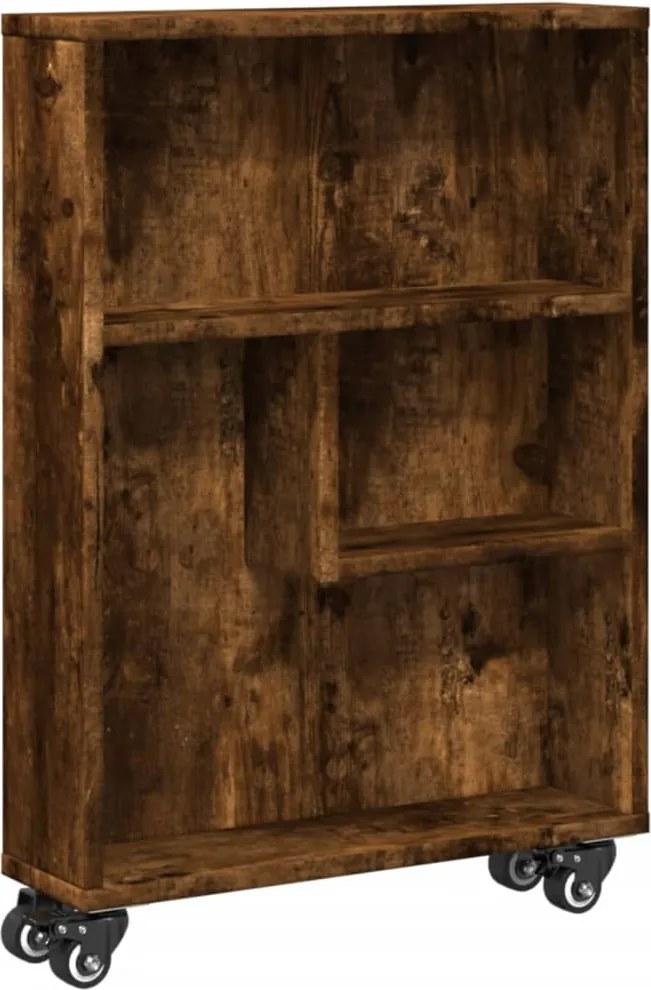 vidaXL Cărucior depozitare îngust, stejar fumuriu, 48x13x68 cm, lemn