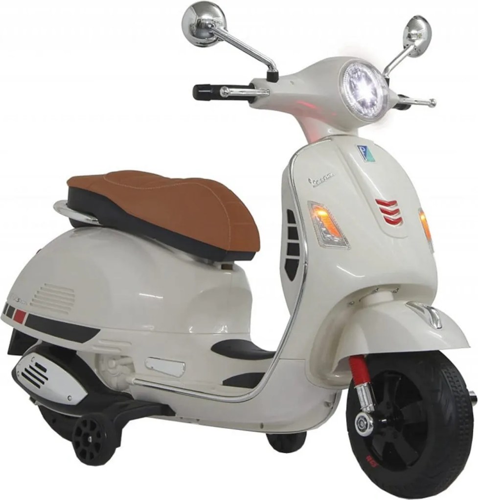 Motocicleta Electrica cu Acumulator Pentru Copii NOVOKIDS™ Vespa Classic Scooter, Pornire la cheie, Lungime 102 cm, 3-8 ani, Max 30 kg, Alb