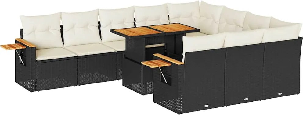vidaXL Set canapele grădină cu perne 11 piese, negru, poliratan/acacia