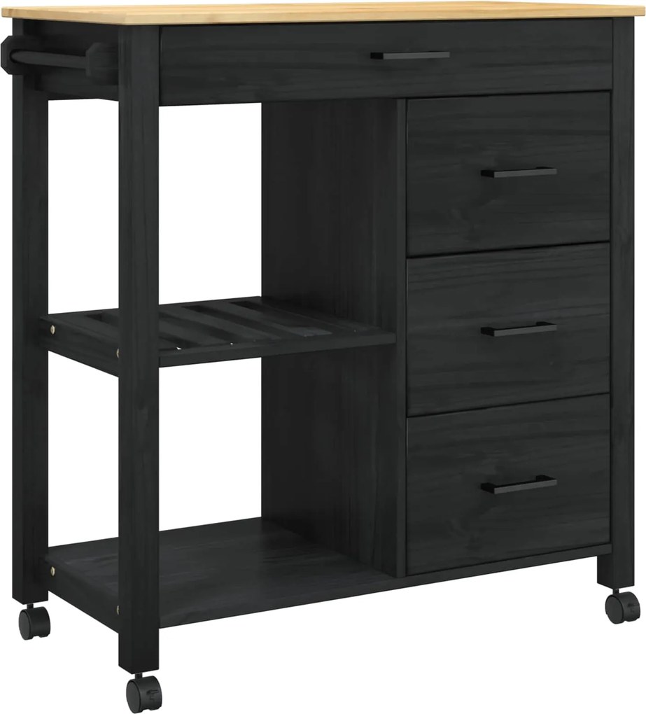 vidaXL Troler de Bucătărie MONZA Negru 84 x 40 x 88,5 cm