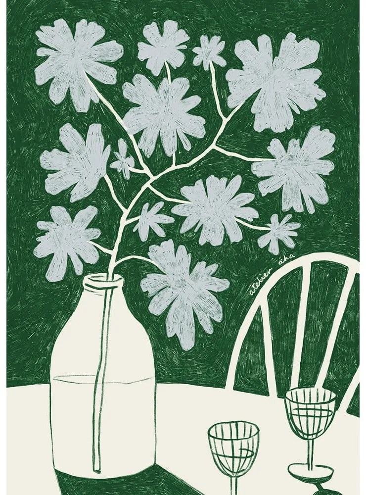 Poster 30x40 cm Blue Flowers &amp; Red Wine – Anouk van Cleef – The Poster Club