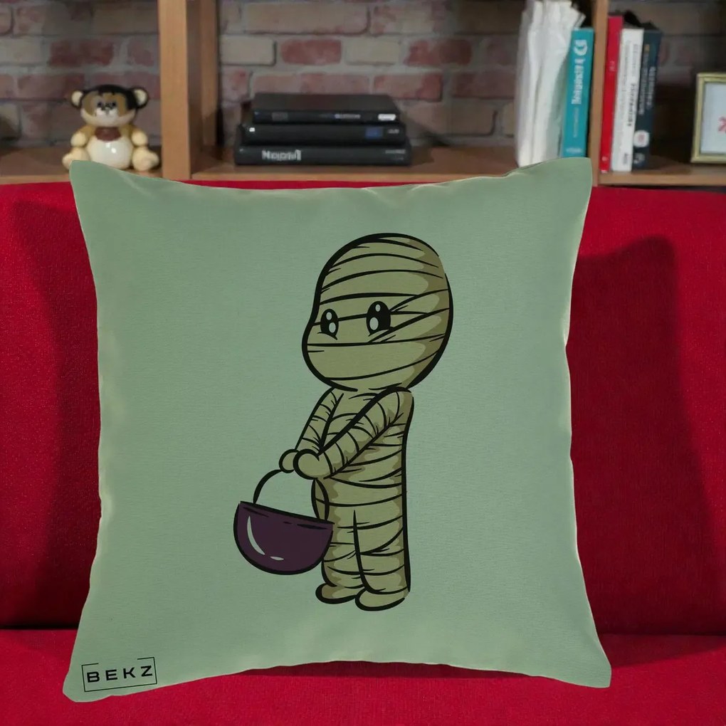 Perna Decorativa Halloween Mummy Kawaii cu Cos, 40x40 cm, Verde, Husa Detasabila, Perna Inclusa, BEKZ®