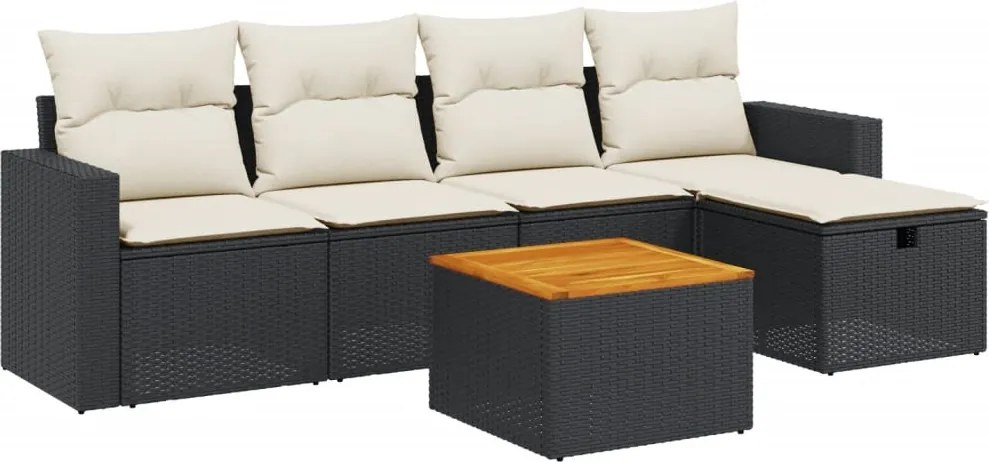 vidaXL Set mobilier de grădină cu perne, 6 piese, negru, poliratan