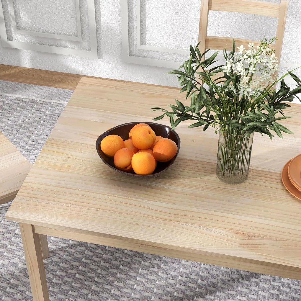 HOMCOM Set de masă 5 piese, masă cu scaune, lemn masiv, 118 cm x 73 cm x 75 cm, natur | Aosom Romania