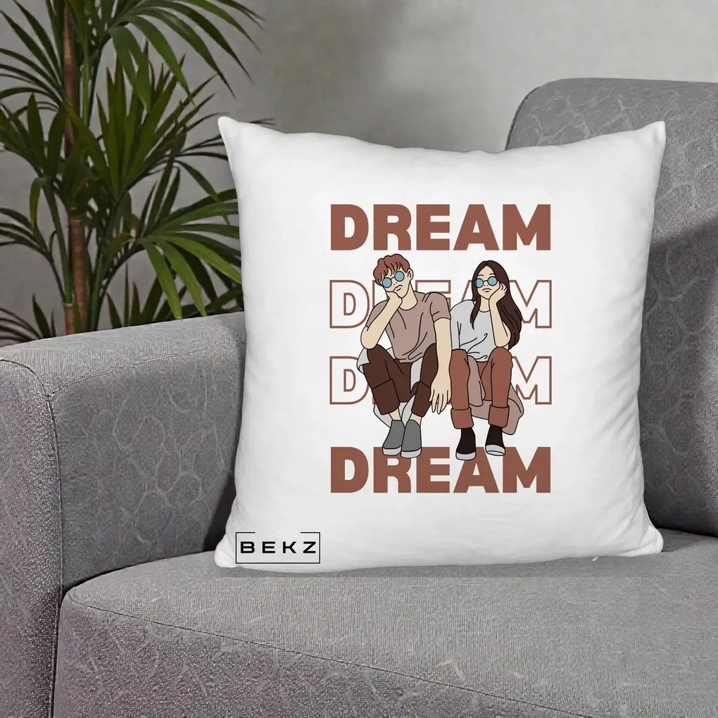 Perna Decorativa Dream Couple Aesthetic, 40x40 cm, Alb Pufos, Husa Detasabila, Perna Inclusa, BEKZ®