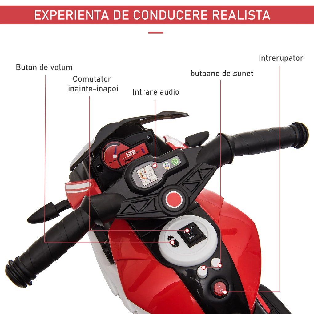 Motocicleta Electrica HOMCOM Copii 3-5 Ani cu Lumini Muzica Baterie 6V Negru Rosu | Aosom Romania