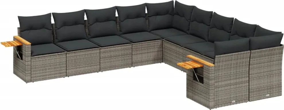 vidaXL Set mobilier de grădină cu perne, 10 piese, gri, poliratan