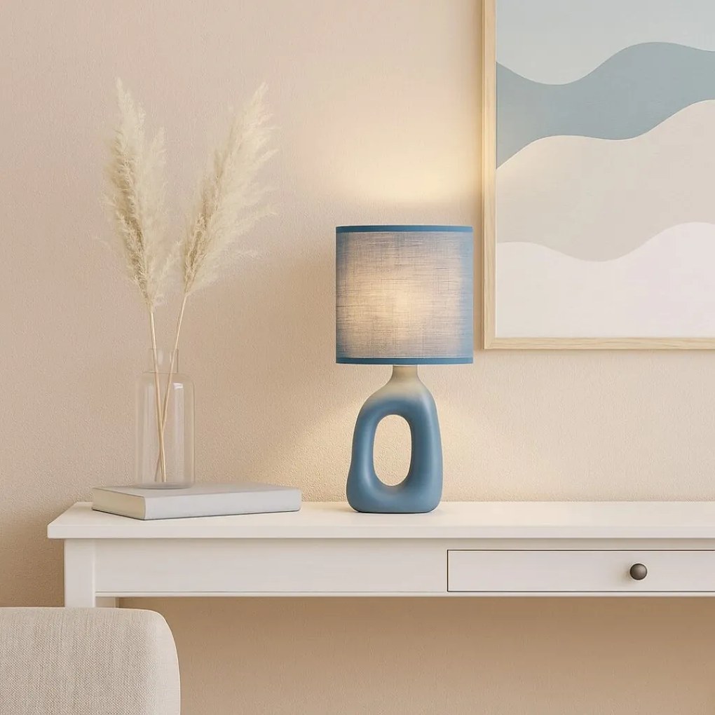 Lampa de masa ceramica si abajur albastru Sylira