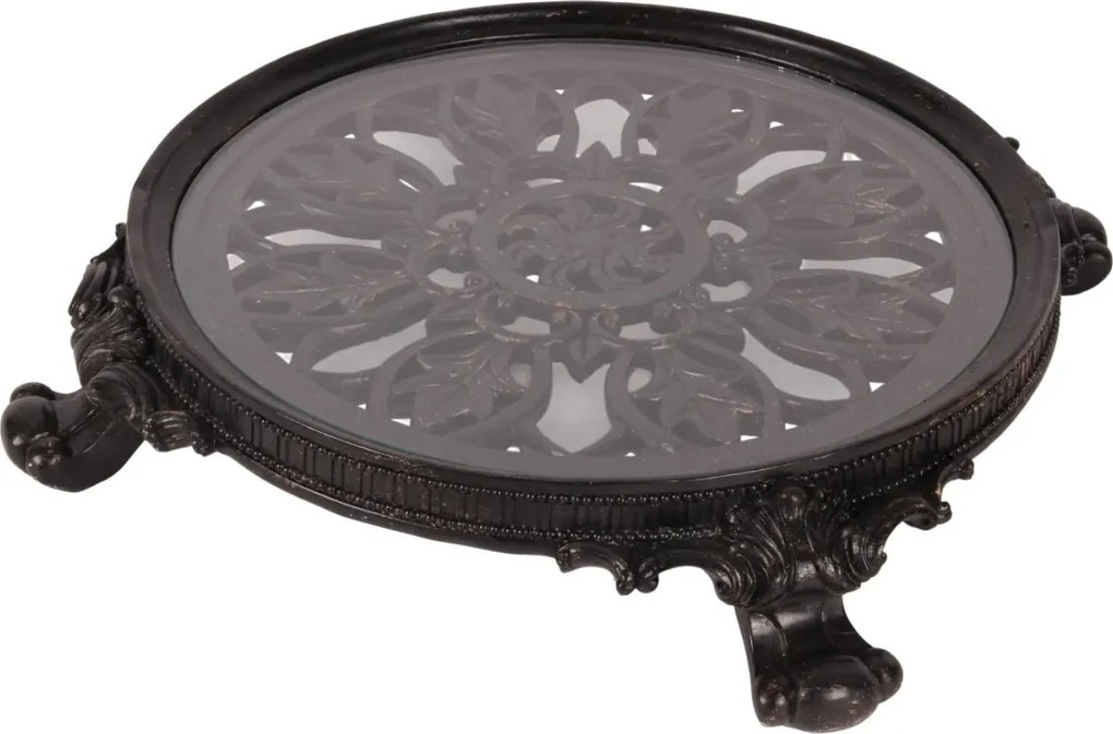 Tavă decorativă rotundă din polirășină și sticlă, negru, 8 x 35 cm, „Rivage”