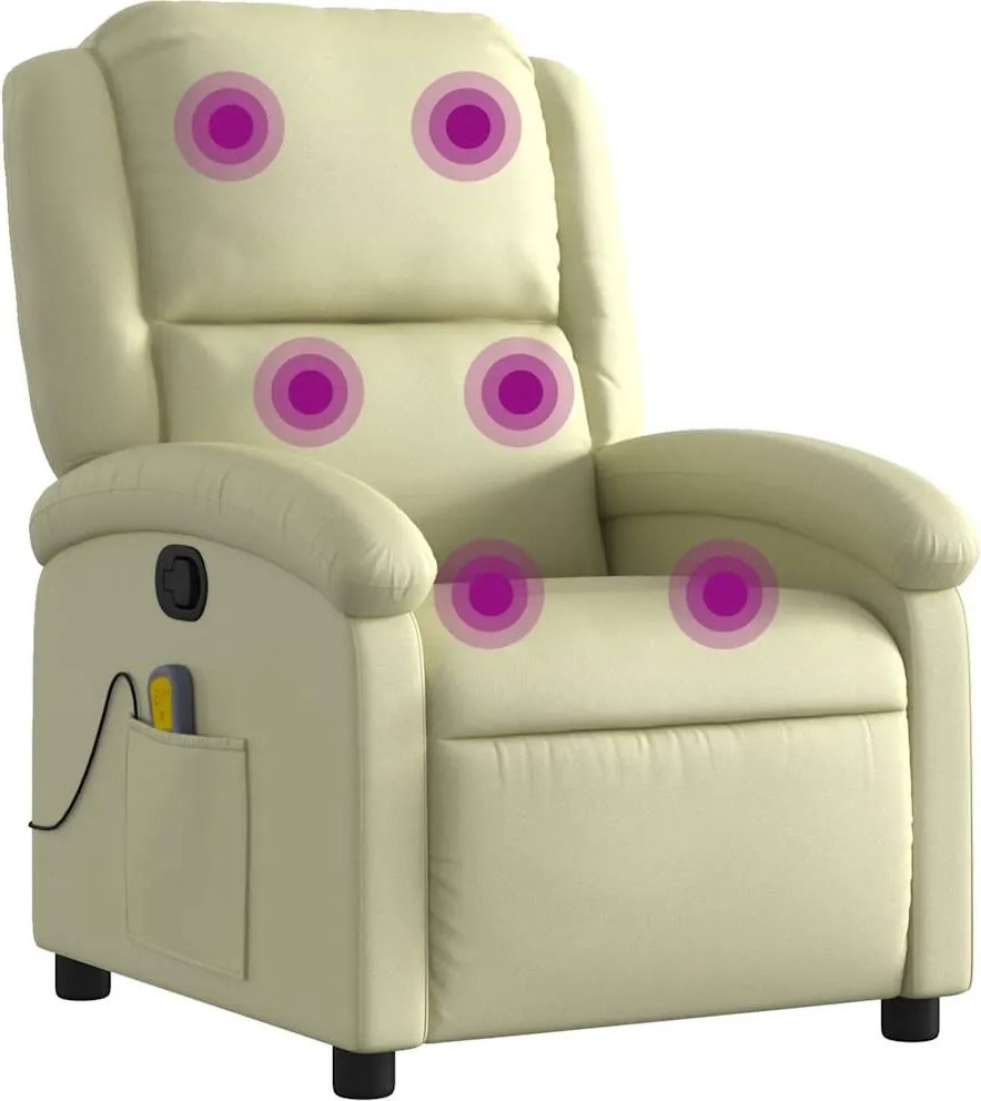 vidaXL Fotoliu de masaj rabatabil, crem, piele naturală