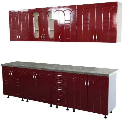 Bucatarie Zebra 260 cm din MDF Rosu Tulip cu blat termoizolant imitatie gri