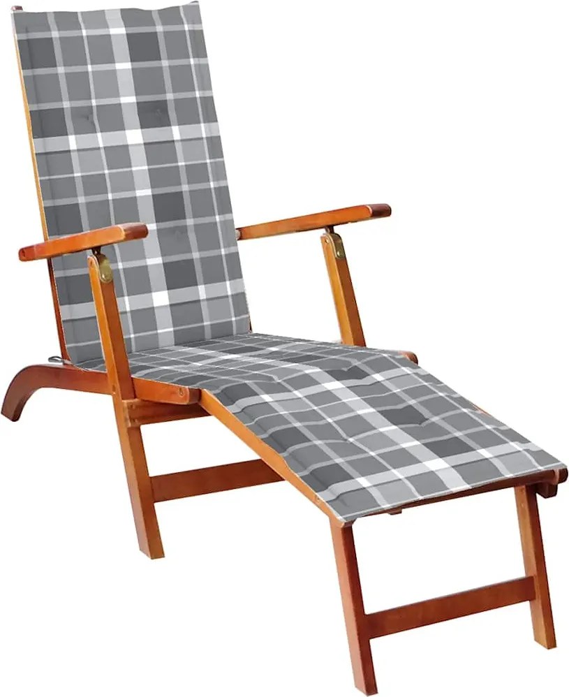 vidaXL Șezlong exterior, suport picioare și pernă, lemn masiv acacia