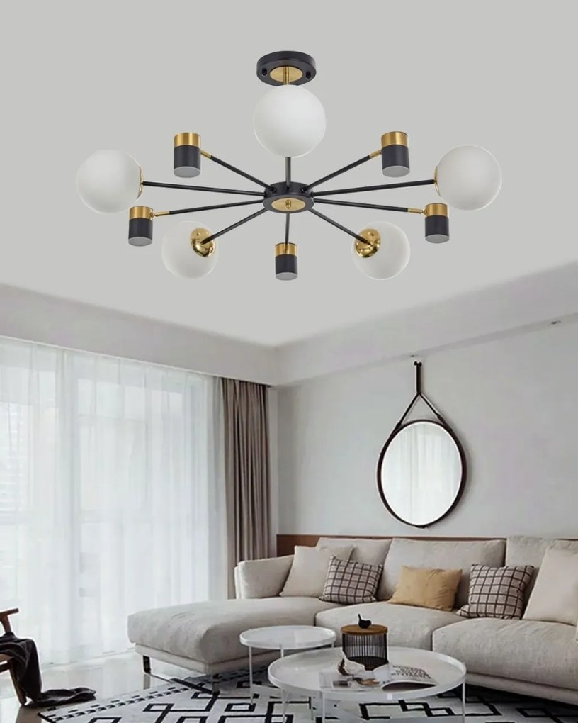 Lustra Cu LED Si 5 Globuri, Auriu Cu Negru