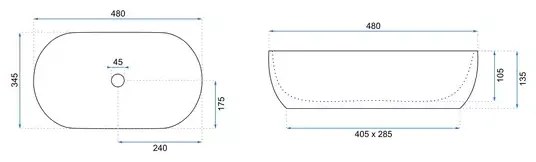 Lavoar pe blat Rea Amelia oval finisaj negru marmura lucios 48 cm