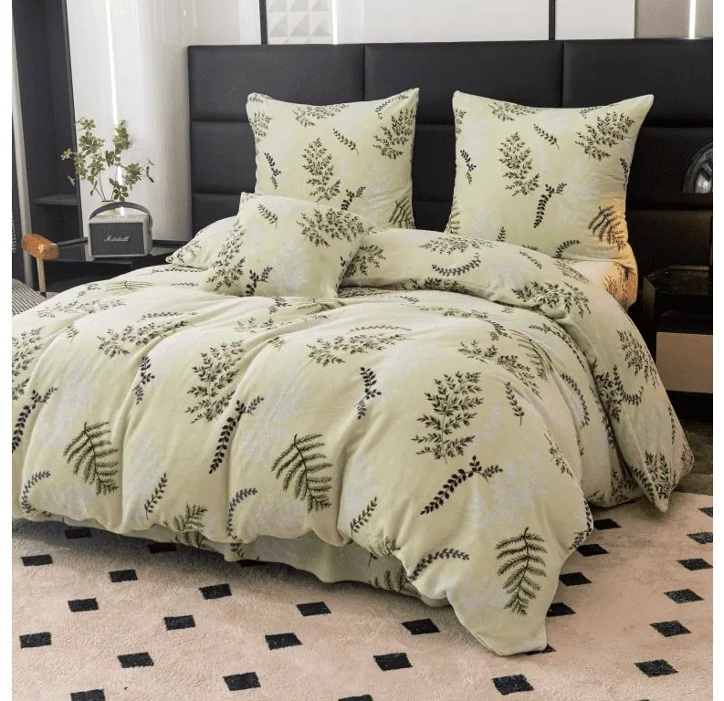 Lenjerie de pat din microplus LEAFY verde deschis Dimensiunile lenjeriei: 2 buc 70 x 90 cm | 200 x 220 cm