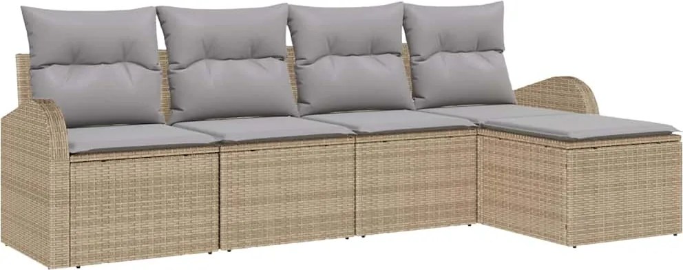 vidaXL Set de canapea cu pernă 5 pcs Beige și gri deschis poliratan
