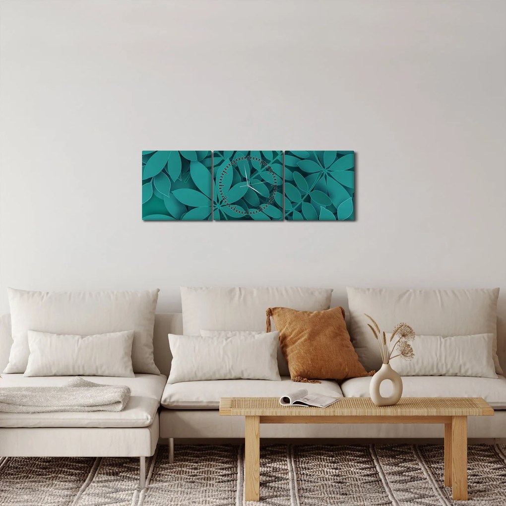 Tablou - Frunze turcoaz (cu ceas) (90x30 cm)