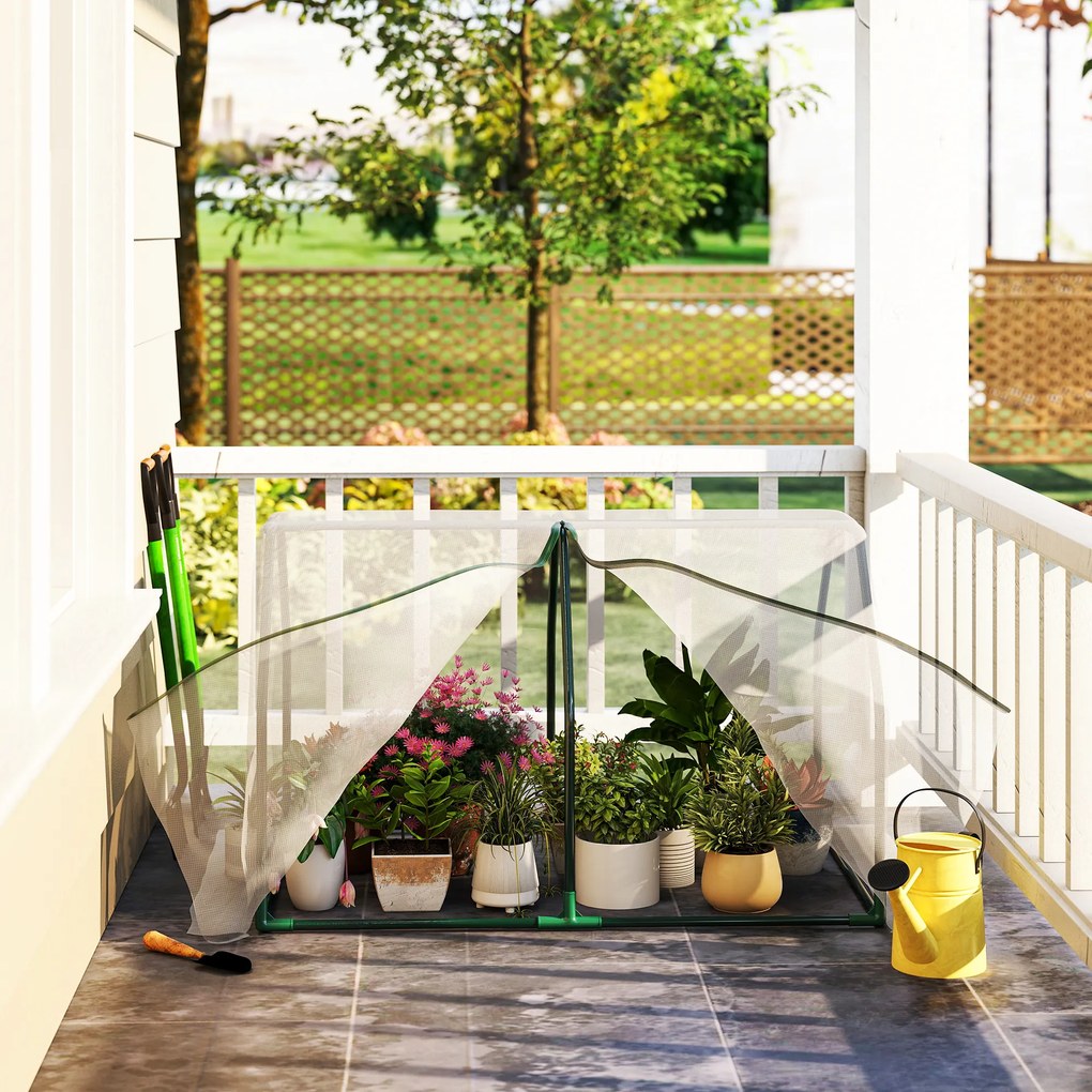 Mini Seră Outsunny pentru grădină și balcon din plastic PE și oțel cu închidere cu fermoar, 99x71x60 cm, de culoare alb transparent | Aosom Romania