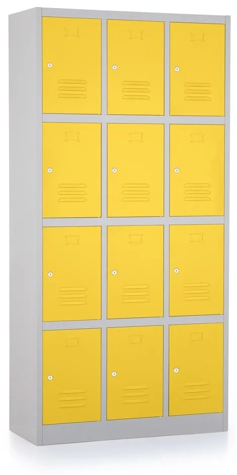 Dulap metalic - 12 cutii, 90 x 40 x 185 cm, broasca cilindrica, galben - ral 1023