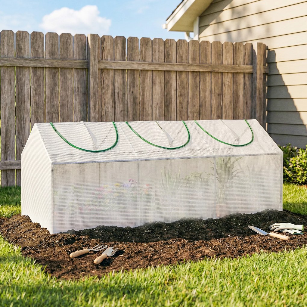 Outsunny Mini seră de grădină cu 3 ferestre rulabile, husă din PE de înaltă densitate 140 g/m², 180 x 60 x 60 cm, alb | Aosom Romania