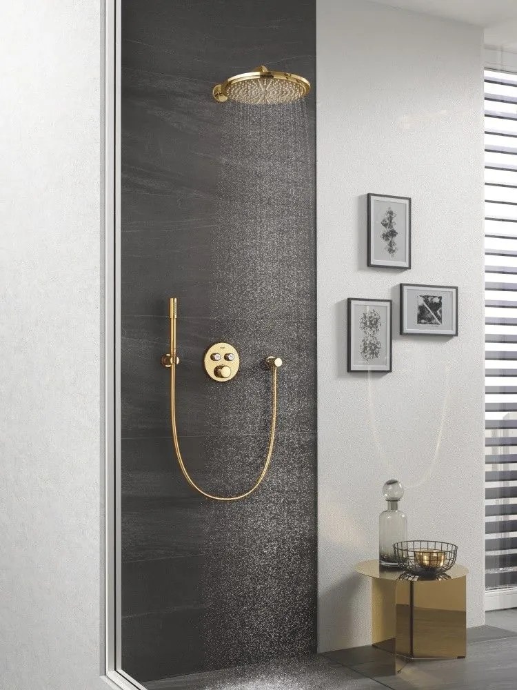 Palarie dus fix Grohe Rainshower Cosmopolitan 310, O31 cm cu brat pe perete, auriu (cool sunrise)