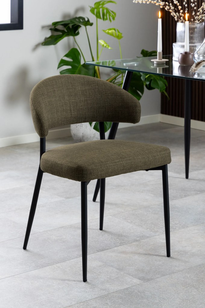 MAZZONI EXPORT IRIS Verde Măsliniu (țesătură Basel 77) - SCAUN MODERN TAPIȚAT CU ȚESĂTURĂ ÎMPLETITĂ PENTRU SALON/SUFRAGERIE LOFT