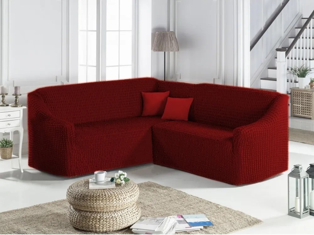Husa elastica si creponata pentru coltar, fara volanas, culoare Bordo