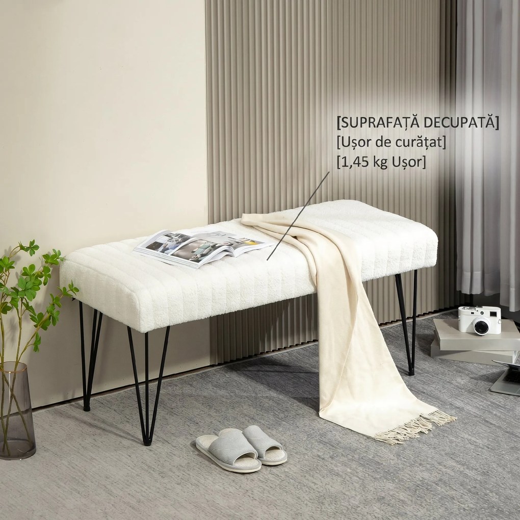 HOMCOM Bancă pentru Pat Modernă cu Picioare în Formă de Furcă, 118,5x46x49,5 cm, Alb Crem | Aosom Romania